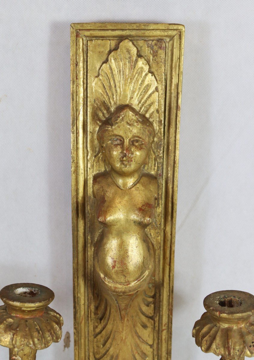 Paire d'Appliques En Bois Doré "buste De Femme ", Fin XVIIIe-photo-4