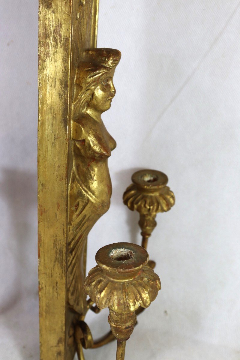 Paire d'Appliques En Bois Doré "buste De Femme ", Fin XVIIIe-photo-3