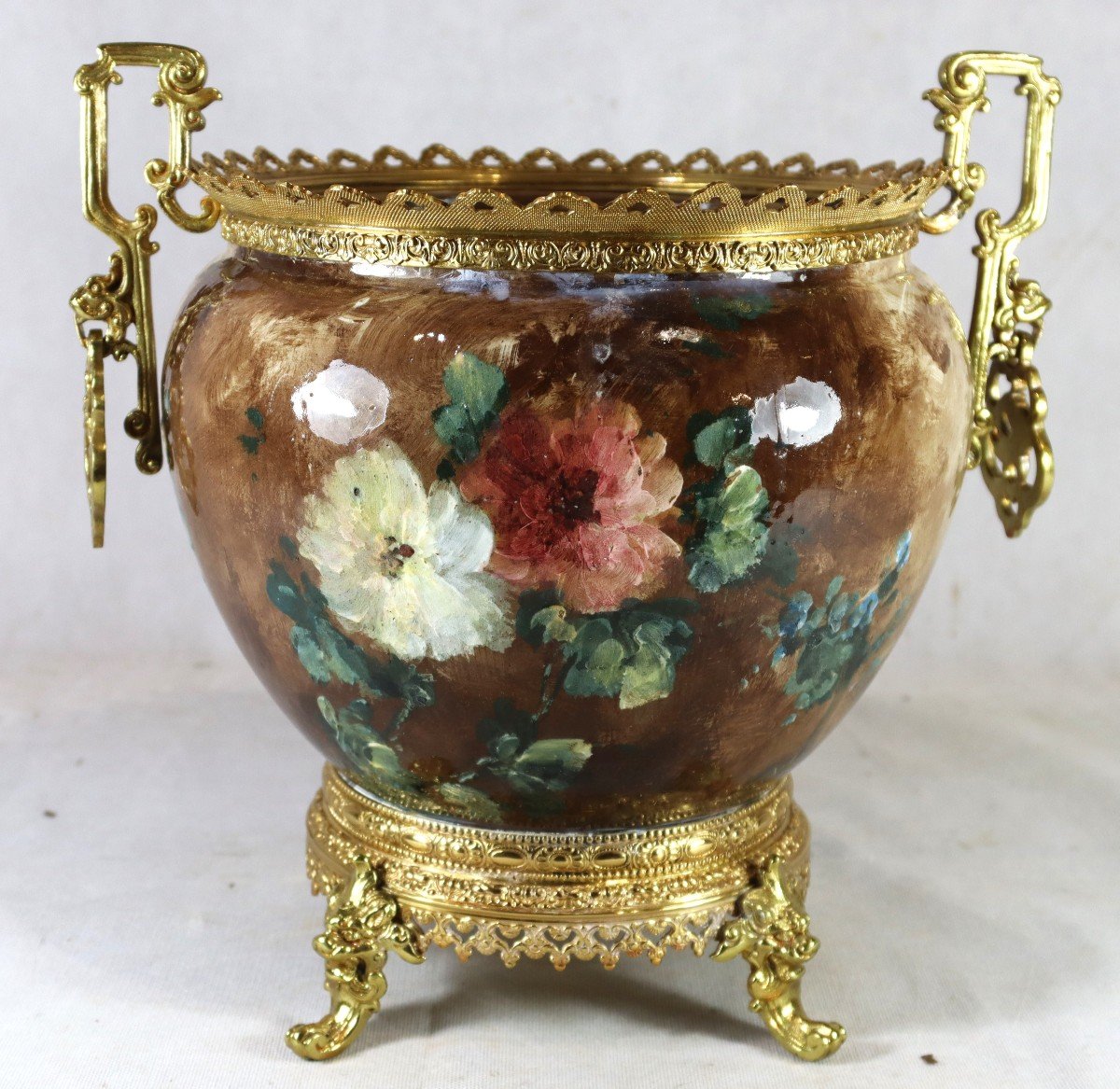 Dominique Grenet Atelier (1821-1885), Cache-pot Impressionniste, Signé, XIXe-photo-2