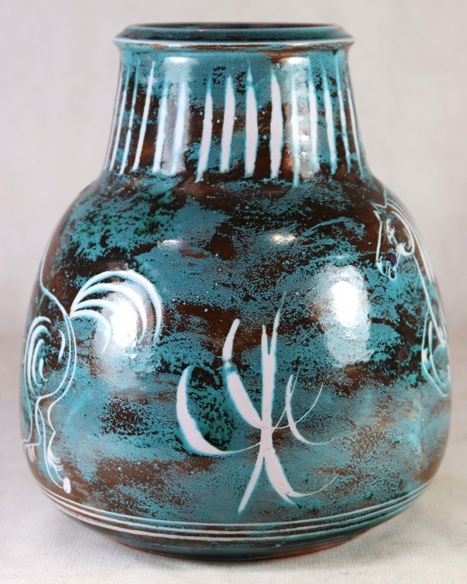 Yvon Roy (xx), Vase Pansu " Chevaux ", Atelier Montgolfier, 1960-photo-1