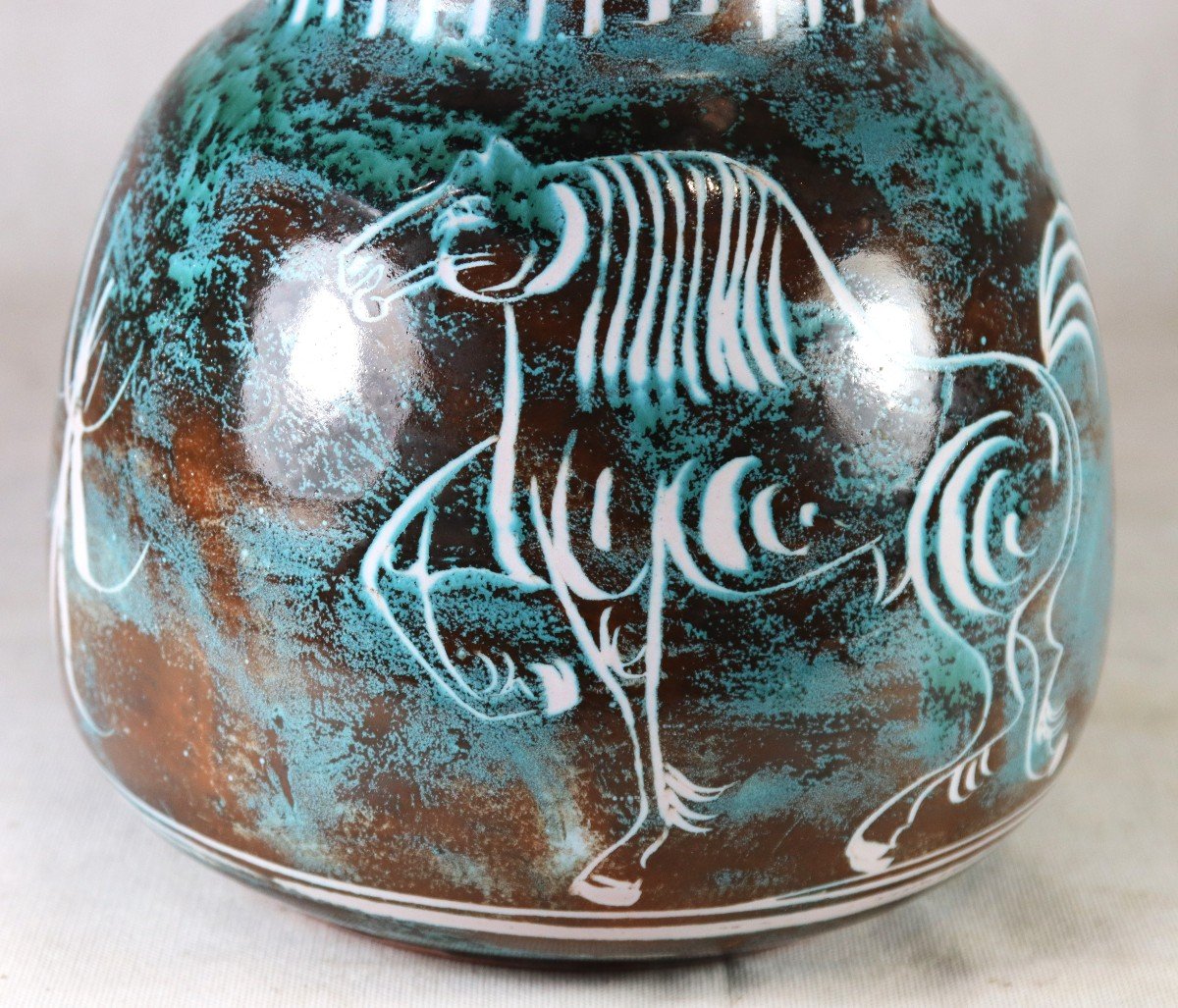 Yvon Roy (xx), Vase Pansu " Chevaux ", Atelier Montgolfier, 1960-photo-2
