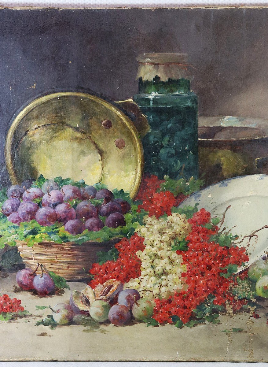 Edmond Van Coppenolle (1846-1914), Large Hst "still Life With Fruits" 19th Century-photo-3