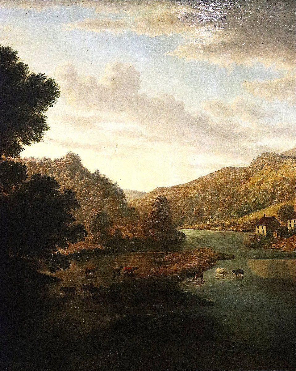John Glover ? (1767-1849), Important Hst "paysage Montagneux, Lac, Moulin ", XIXe-photo-4