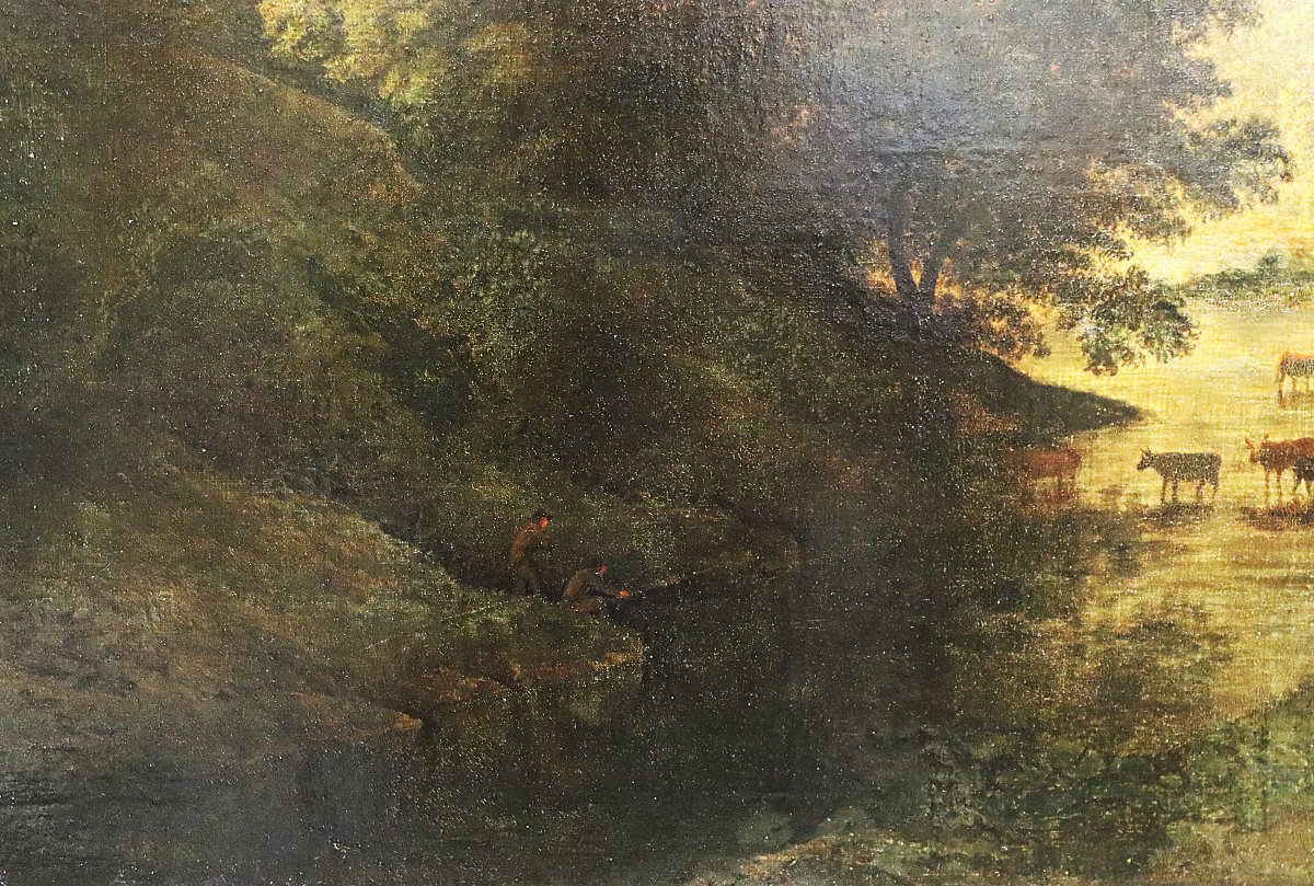 John Glover ? (1767-1849), Important Hst "paysage Montagneux, Lac, Moulin ", XIXe-photo-6