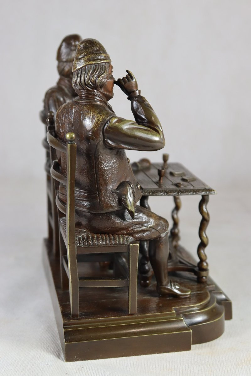 Georges Rogron ( XIXe ), Sculpture En Bronze " Joueurs De Cartes ", Signé, XIXe-photo-4