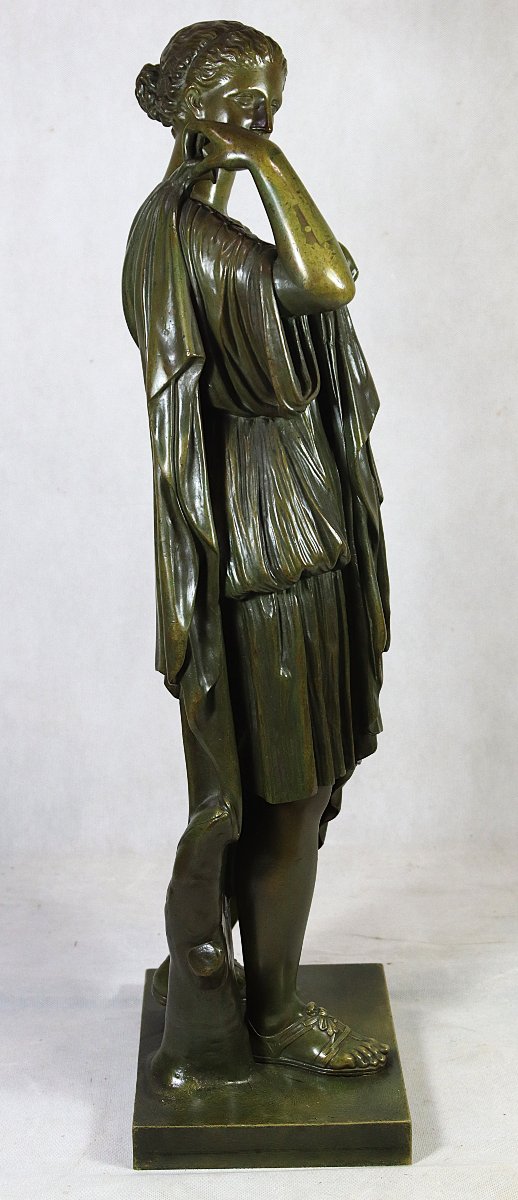 Praxitèle (-395 Jc - -330 Jc) d'Après, Sculpture En Bronze "diane De Gabies", XIXe-photo-2