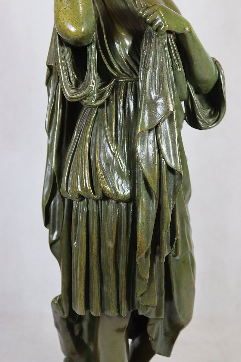 Praxitèle (-395 Jc - -330 Jc) d'Après, Sculpture En Bronze "diane De Gabies", XIXe-photo-2