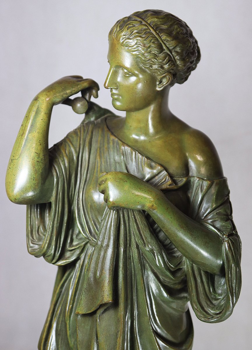 Praxitèle (-395 Jc - -330 Jc) d'Après, Sculpture En Bronze "diane De Gabies", XIXe-photo-3