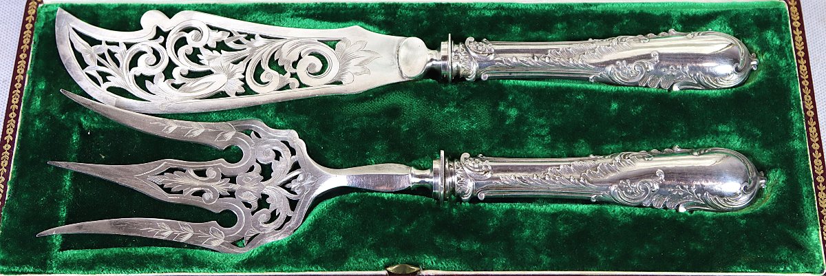 J. Delaye 19th Century, Silver Filled Fish Service.-photo-2