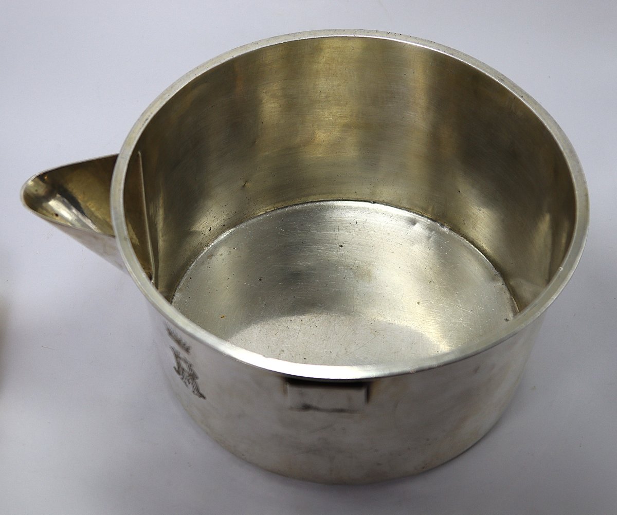 Varsovie XIXe, Grande Casserole Métal Arg Et Ivoire "couronne Comtale ", Signé.-photo-5