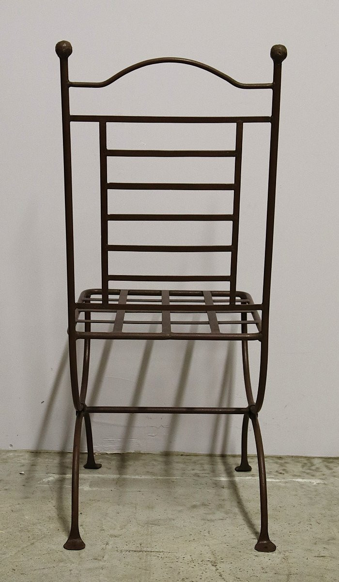 Suite De 6 Chaises De Jardin De Qualité En Fer Forgé Laqué Marron, XXe-photo-2