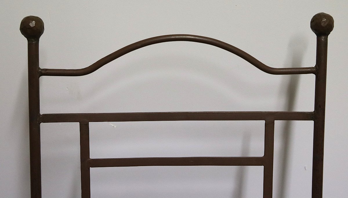 Suite De 6 Chaises De Jardin De Qualité En Fer Forgé Laqué Marron, XXe-photo-6