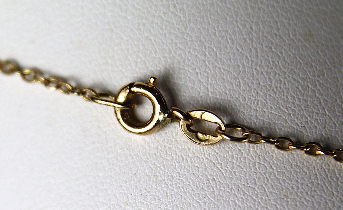 18k Gold Chain And 18k Gold Baptism Medal, Weight 10g. 20th Century-photo-5