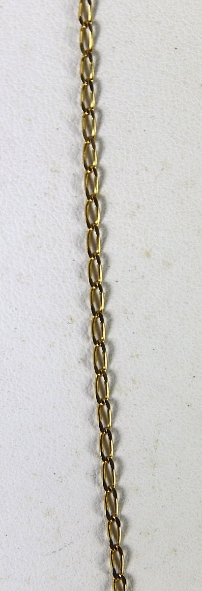18k Gold Chain (weight 2.73 G) And Pendant Decorated With A Drop-shaped Coral, 20th Century-photo-1