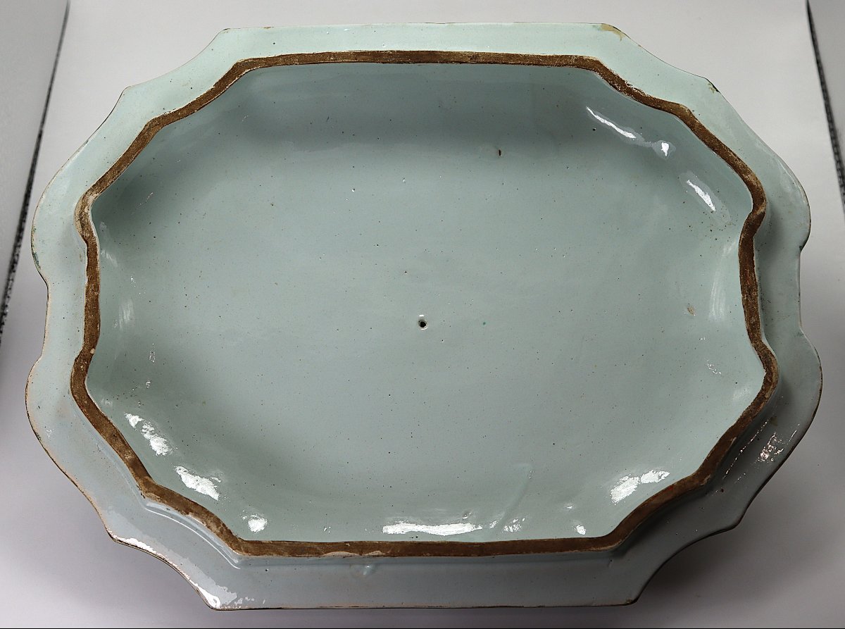 Rouen 18th Century, Cornucopia Glazed Earthenware Soup Tureen. Signed.-photo-3