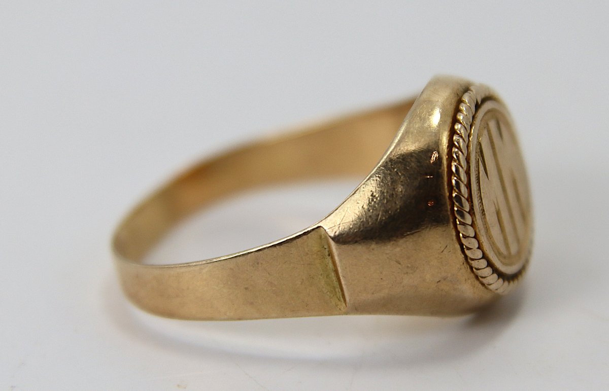 Chevalière En Or Jaune 18k, Monogrammé Mm, 3, 73 Gr, XXe-photo-2