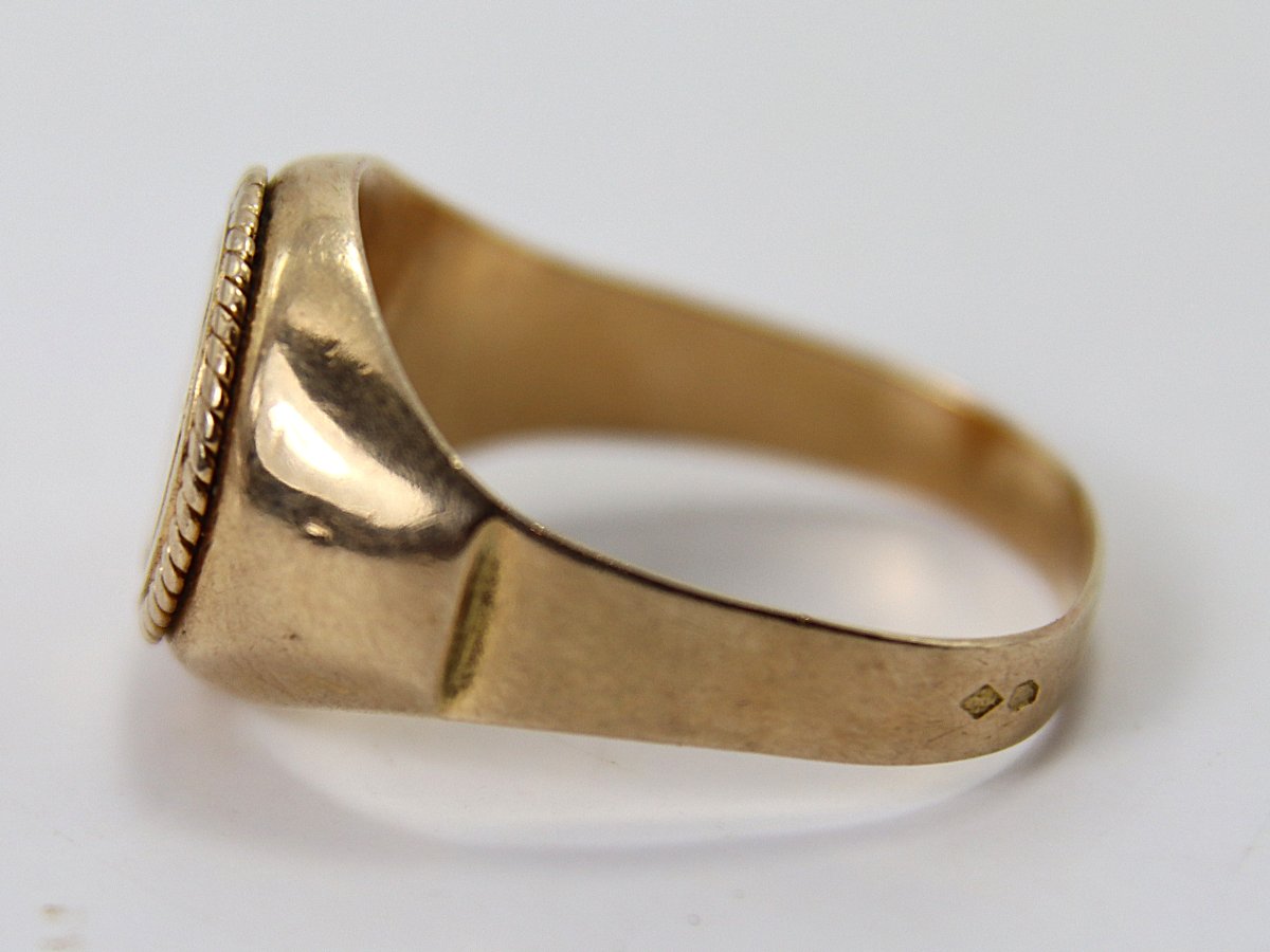 Chevalière En Or Jaune 18k, Monogrammé Mm, 3, 73 Gr, XXe-photo-4