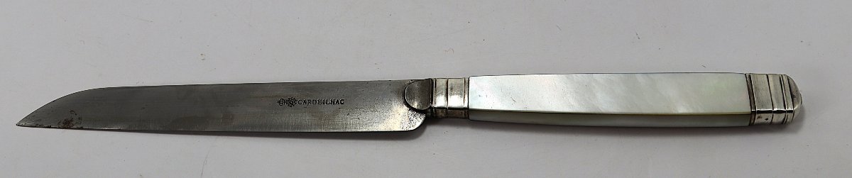 Ernest Cardeilhac, Série De 36 Couteaux à Dessert En Argent, métal Et Nacre, XXe-photo-3