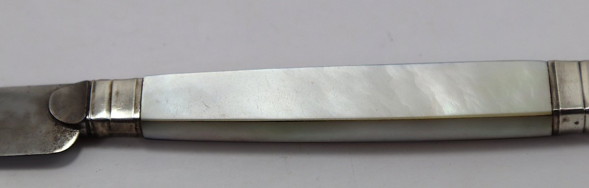 Ernest Cardeilhac, Série De 36 Couteaux à Dessert En Argent, métal Et Nacre, XXe-photo-2