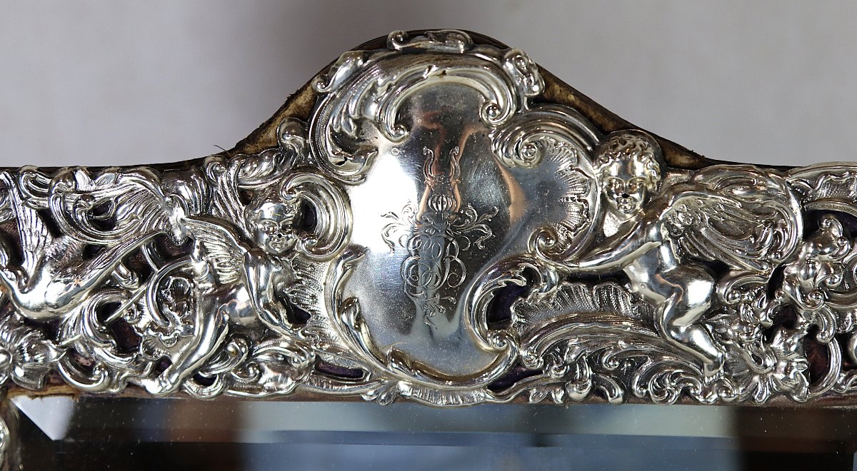 Miroir De Table En Argent " Chérubins ", XIXe-photo-2
