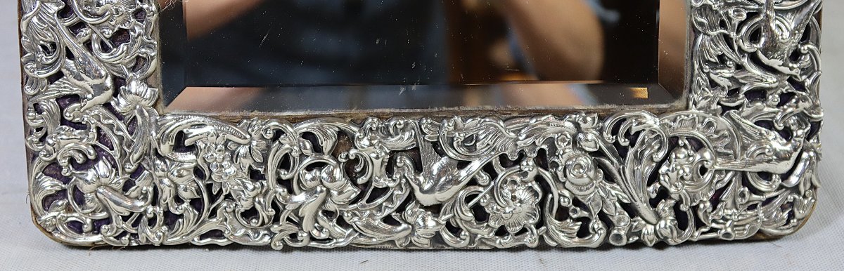 Miroir De Table En Argent " Chérubins ", XIXe-photo-4