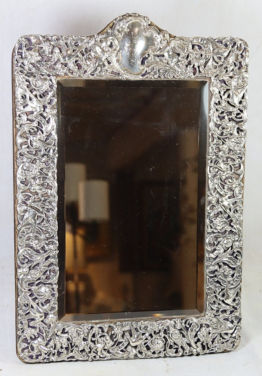 Miroir De Table En Argent " Chérubins ", XIXe-photo-3