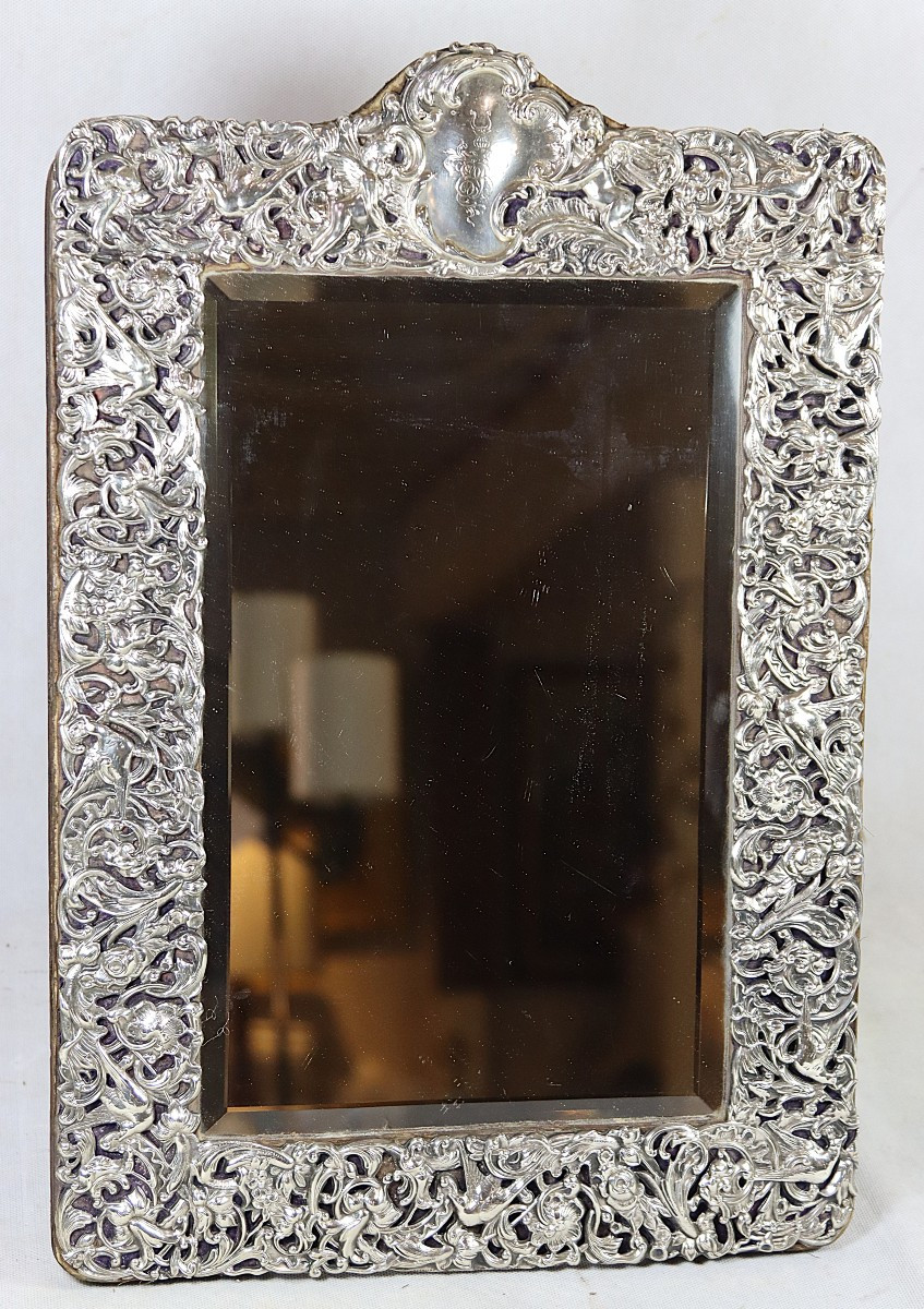 Miroir De Table En Argent " Chérubins ", XIXe
