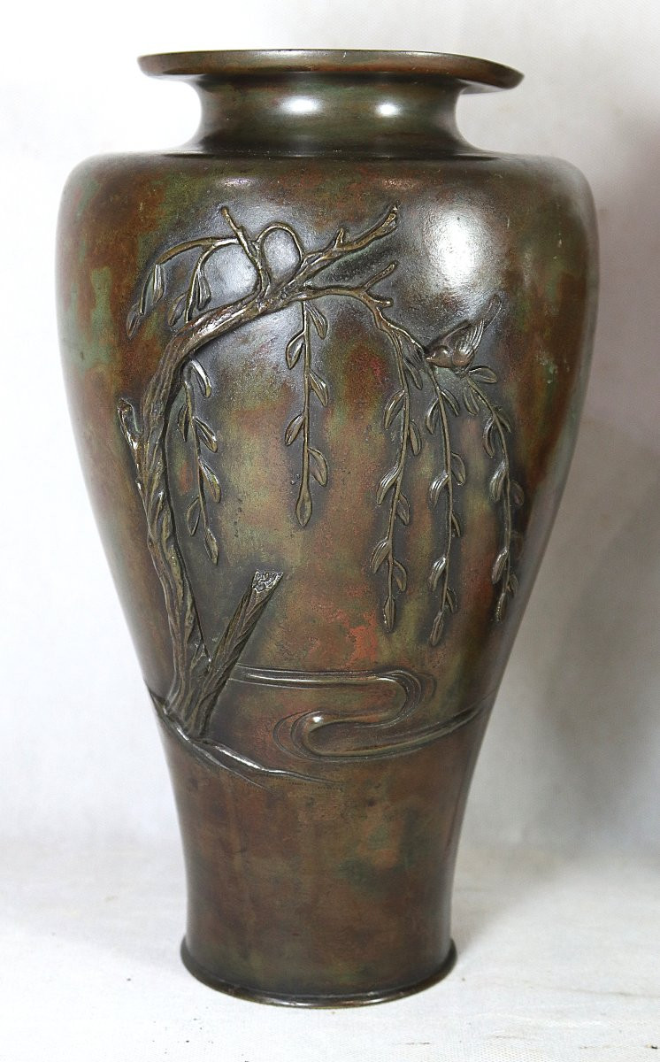 Japon Meiji, Paire De Vases En Bronze, XIXe-photo-2