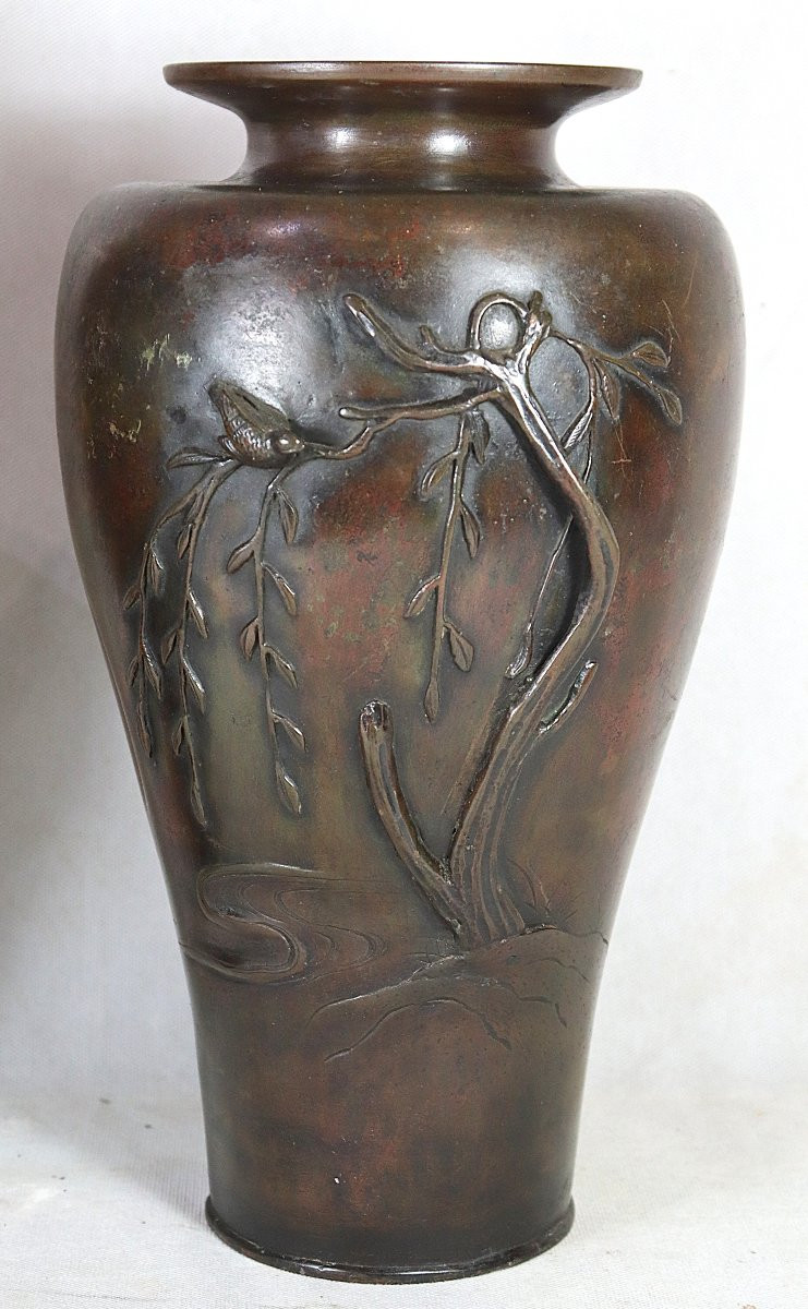 Japon Meiji, Paire De Vases En Bronze, XIXe-photo-3