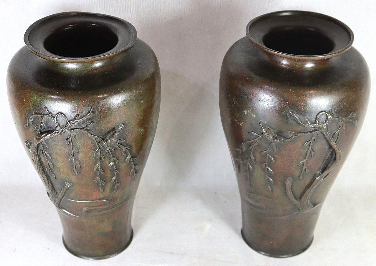 Japon Meiji, Paire De Vases En Bronze, XIXe-photo-4