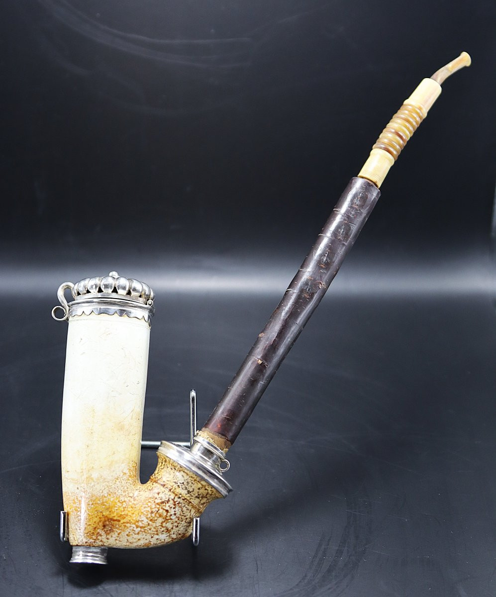 Austria 19th Century, Pipe With The Name "adolph" Of The Dobrocen Type In Meerschaum And Silver.-photo-3