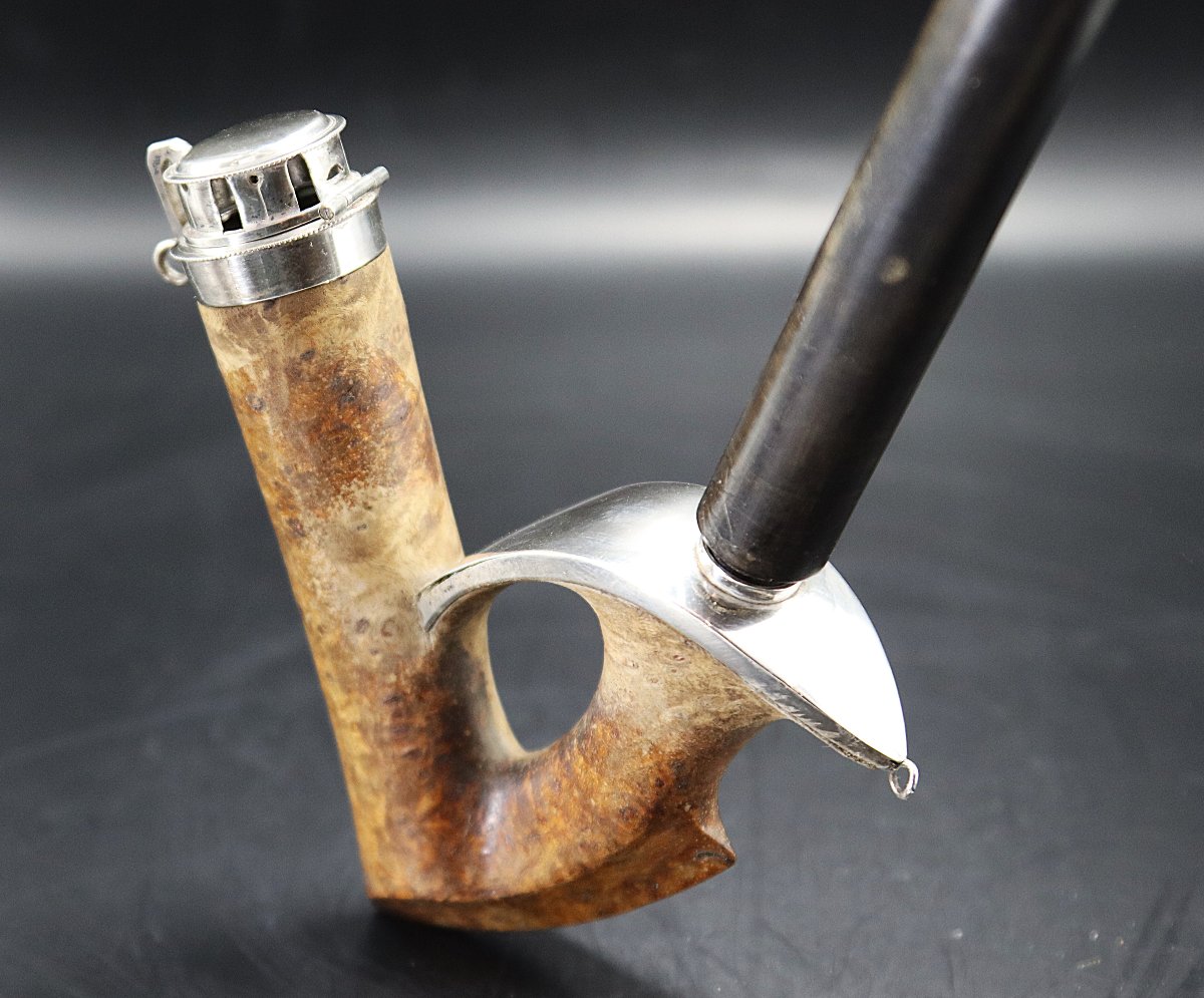 Autriche XIXe, Pipe en loupe et argent.-photo-2
