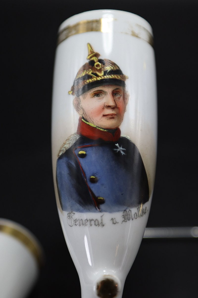 Set Of 4 Porcelain Pipe Bowls "general Von Moltke", "horses", 20th Century-photo-2