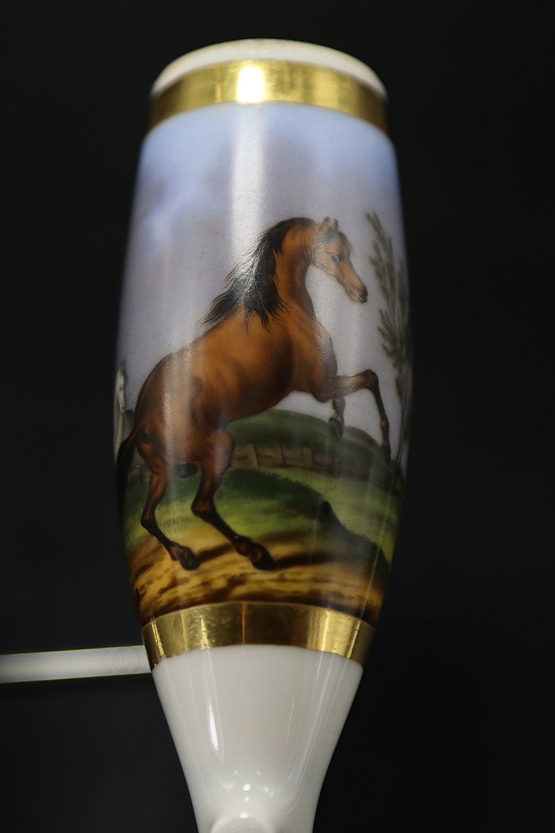 Set Of 4 Porcelain Pipe Bowls "general Von Moltke", "horses", 20th Century-photo-3