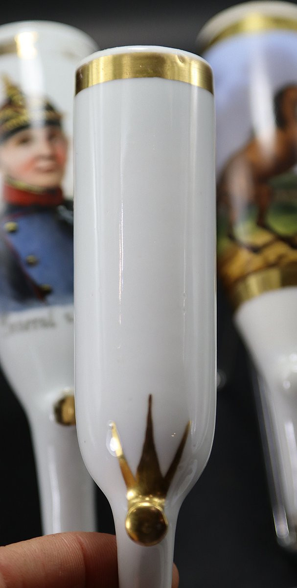Set Of 4 Porcelain Pipe Bowls "general Von Moltke", "horses", 20th Century-photo-2