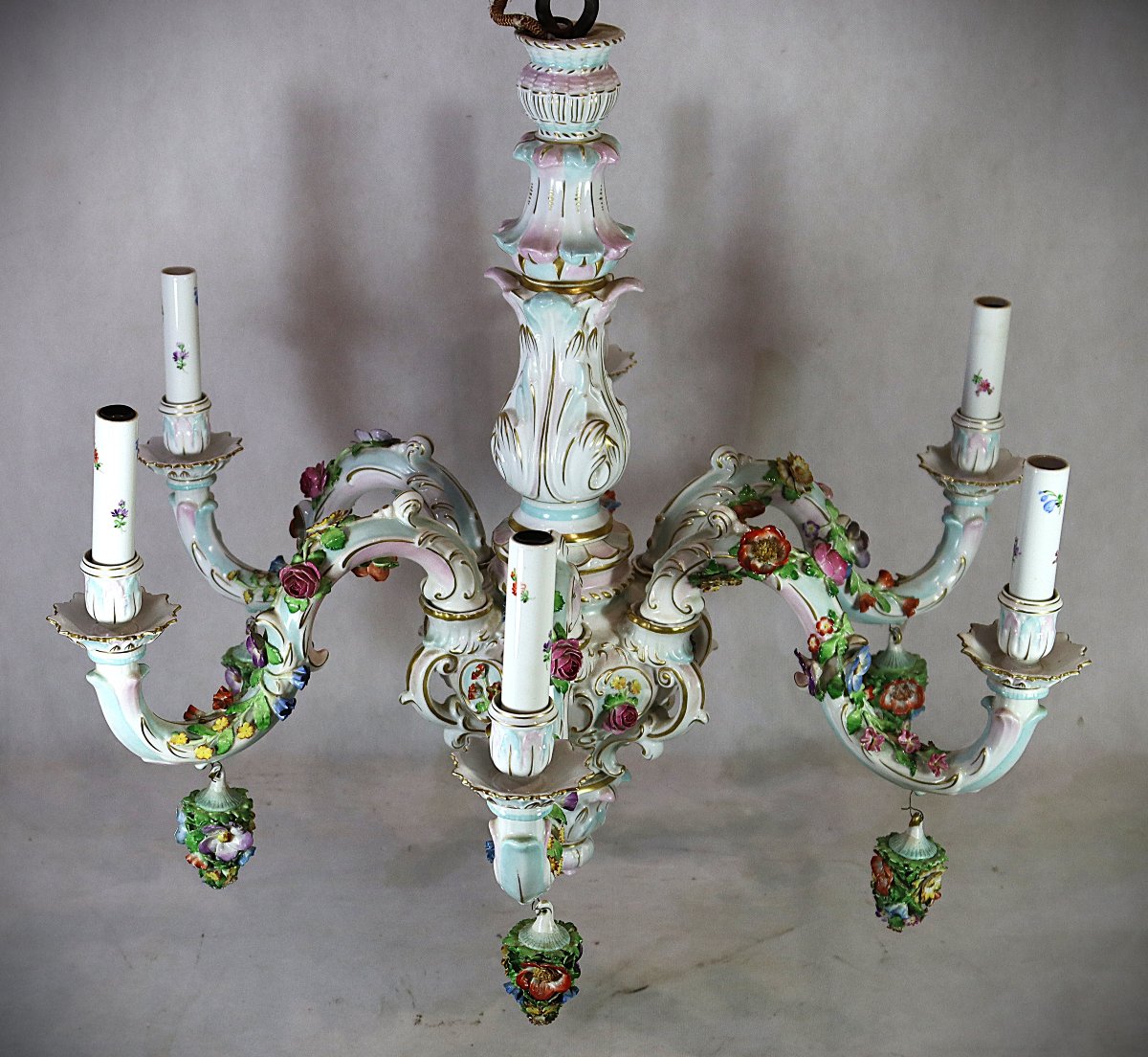 Allemagne Fin XIXe, Lustre en porcelaine.-photo-4
