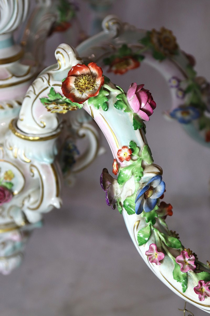 Allemagne Fin XIXe, Lustre en porcelaine.-photo-4