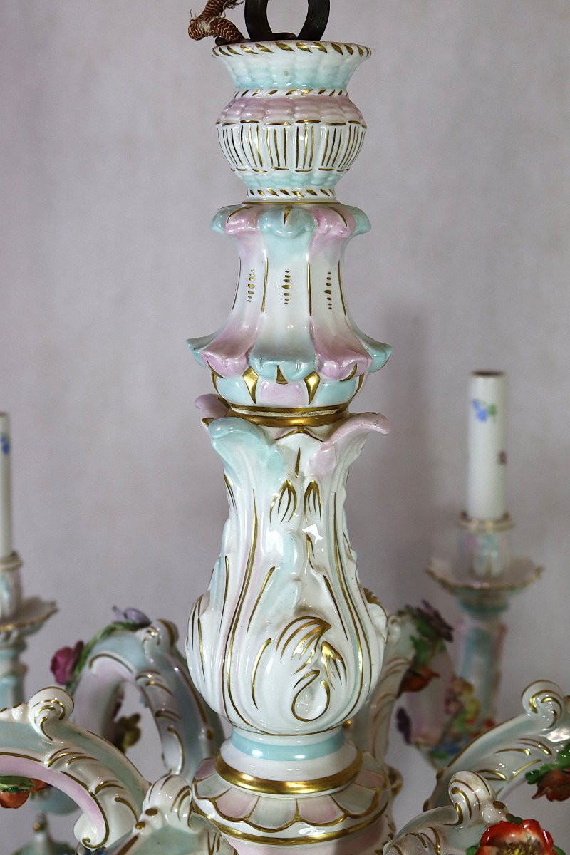 Allemagne Fin XIXe, Lustre en porcelaine.-photo-5