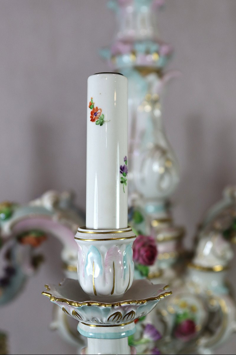Allemagne Fin XIXe, Lustre en porcelaine.-photo-6
