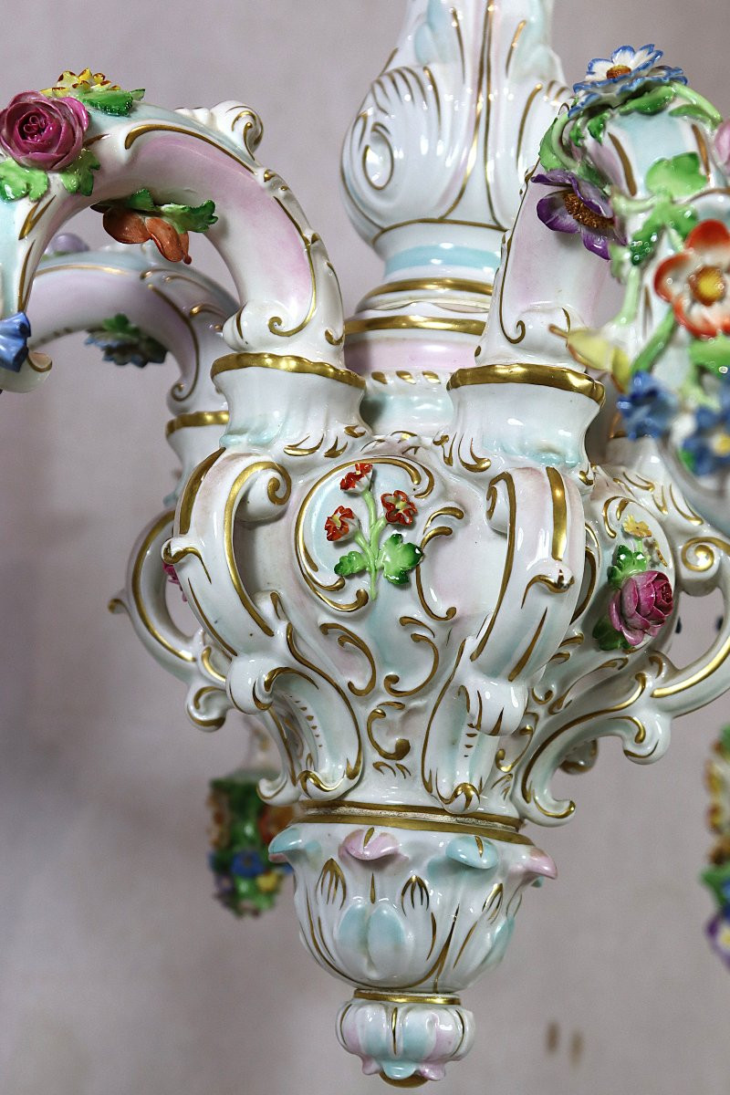 Allemagne Fin XIXe, Lustre en porcelaine.-photo-7