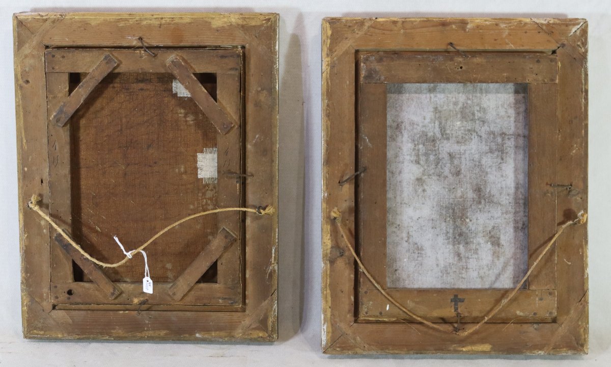 Pair Of Hst Paintings "couple Portraits", Signed, 19th Century-photo-5