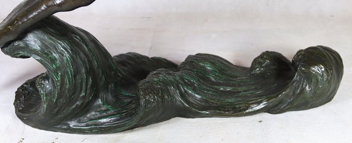 Alexandre OULINE (act.1918-1940), Grande Sculpture en bronze " Le goëland ", signé, XXe-photo-4