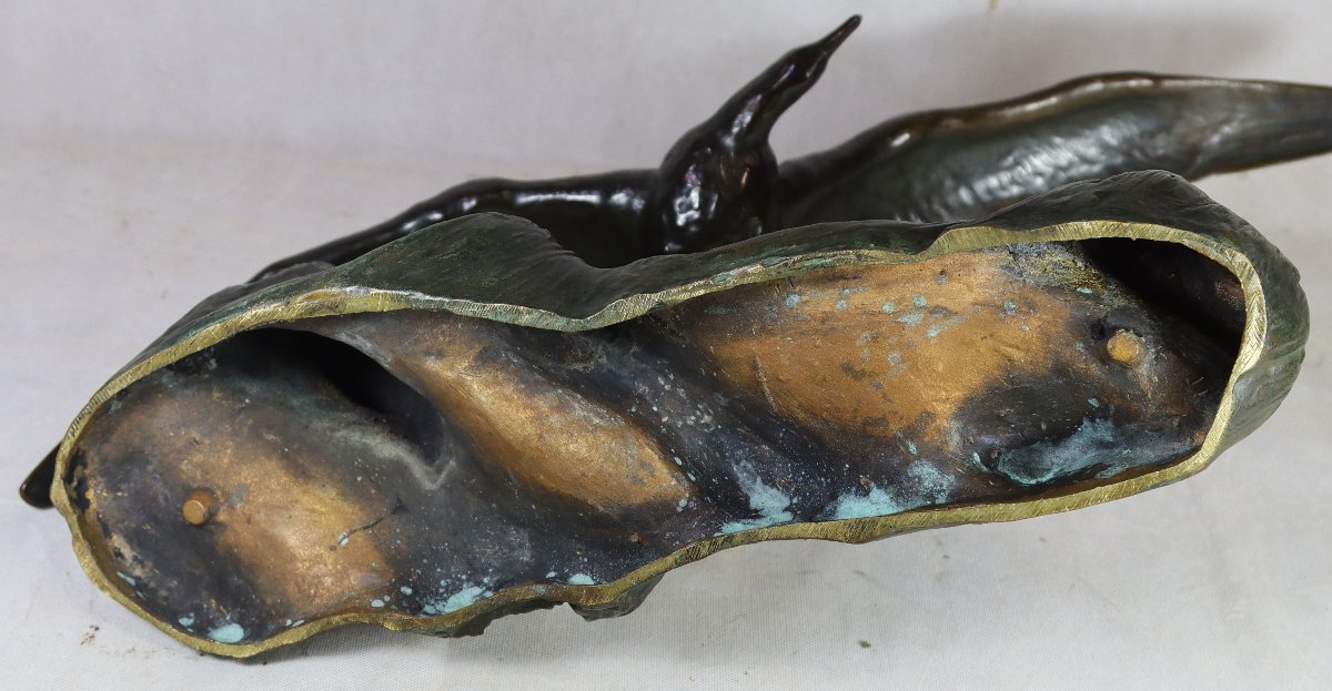 Alexandre OULINE (act.1918-1940), Grande Sculpture en bronze " Le goëland ", signé, XXe-photo-4