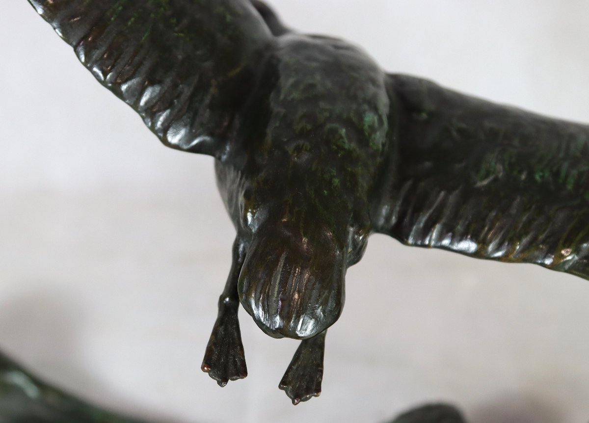 Alexandre OULINE (act.1918-1940), Grande Sculpture en bronze " Le goëland ", signé, XXe-photo-7