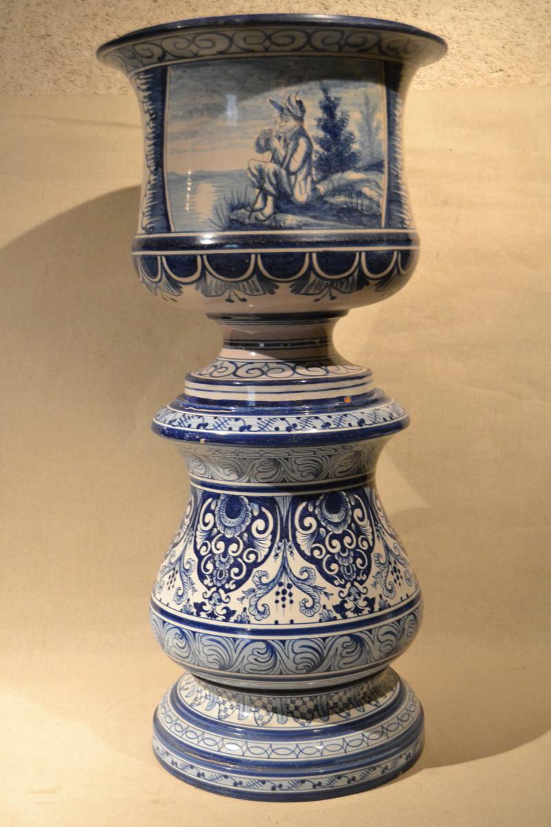 Cache Pot And The Column In De Nevers Earthenware, XIXth-photo-2