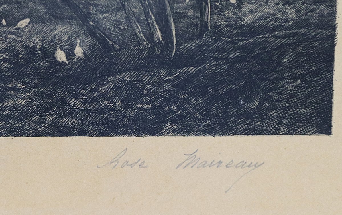 Maireau Rose et Harpignies Henri Joseph, Eau forte " Bords de Loire ", signés et daté 1902-photo-2