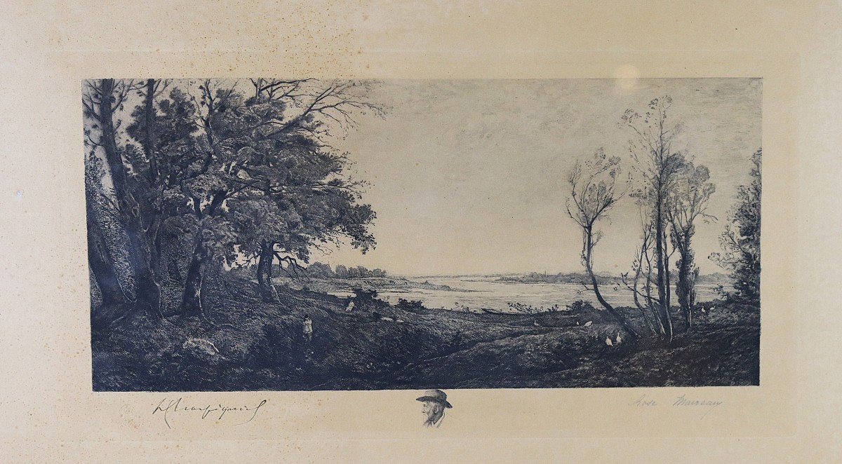 Maireau Rose et Harpignies Henri Joseph, Eau forte " Bords de Loire ", signés et daté 1902