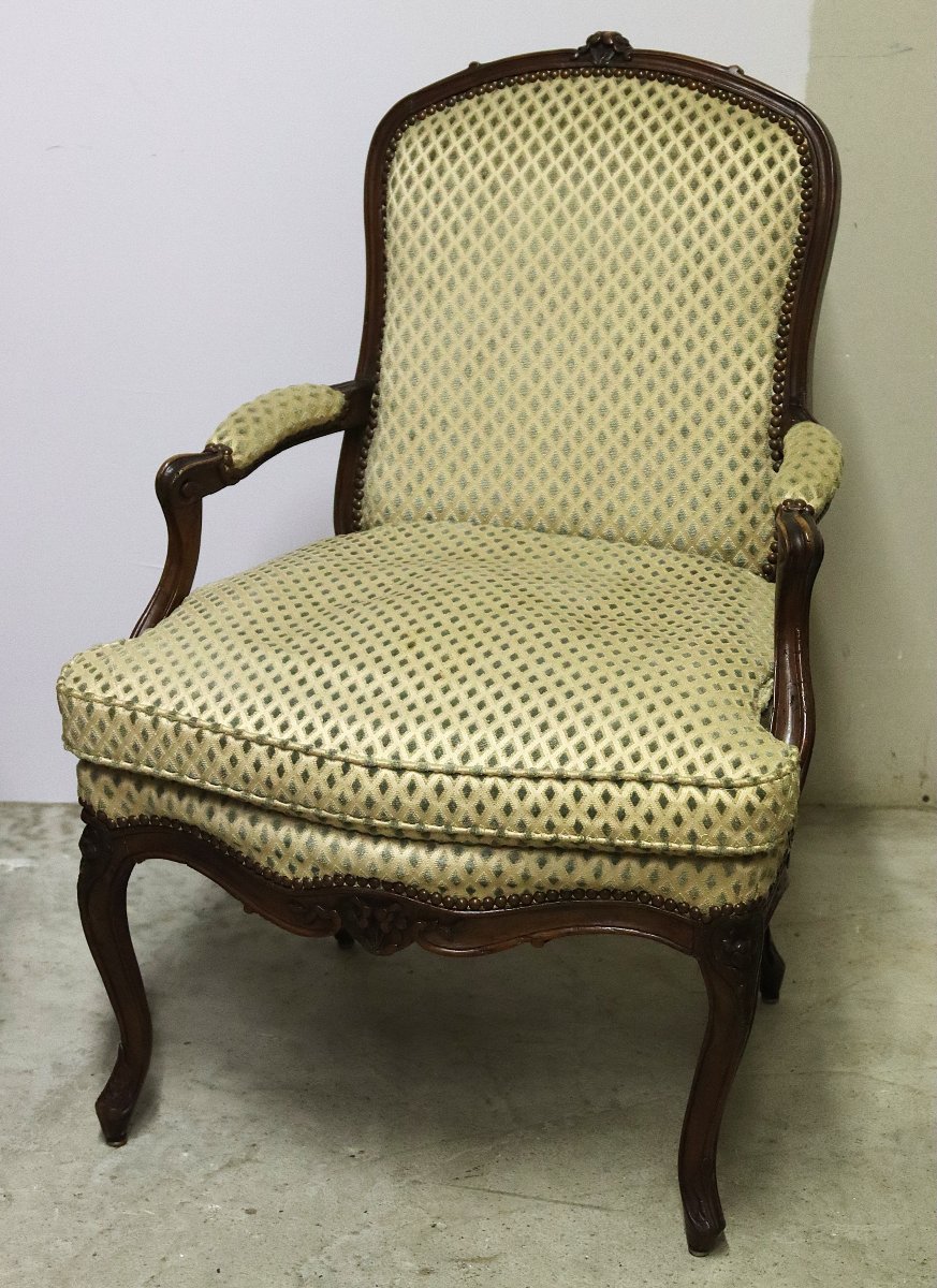 Paire de fauteuils à dossier plat d'époque Louis XV, XVIIIe-photo-4