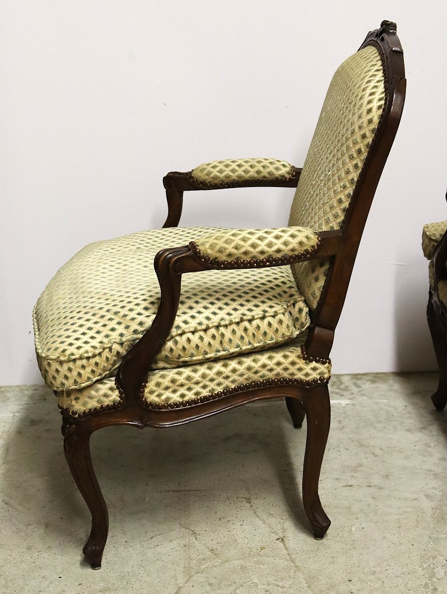 Paire de fauteuils à dossier plat d'époque Louis XV, XVIIIe-photo-5