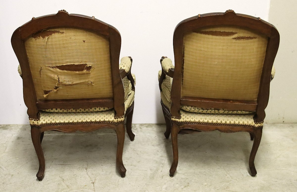 Paire de fauteuils à dossier plat d'époque Louis XV, XVIIIe-photo-6